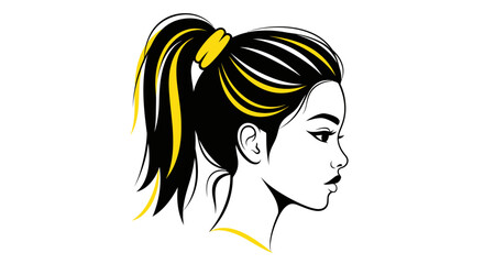 Stylized Profile Portrait of a Woman with a Ponytail and Yellow Accents © Duki