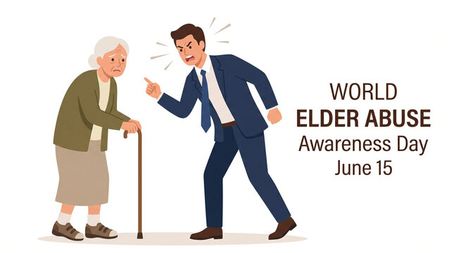 Illustration of a man yelling at an elderly woman for world elder abuse awareness day