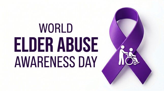 World elder abuse awareness day purple ribbon isolated on white background