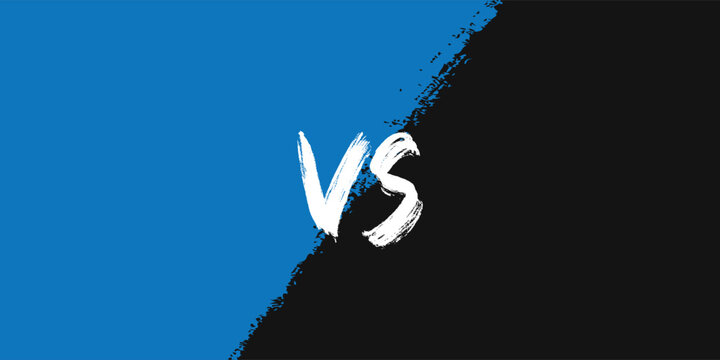 Blue and black versus background with painted brush texture for battles and gaming competitions. Modern VS screen template with dramatic split composition for tournaments streaming overlays an