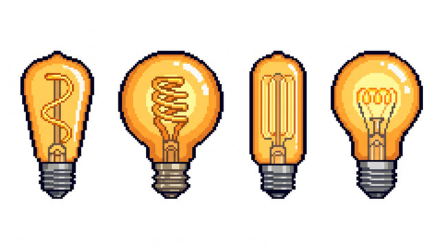Retro Edison Light Bulbs and Filament Lamps Pixel Art Set