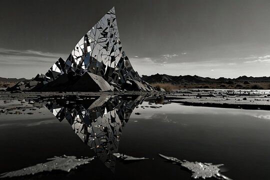 Mountain made of glass reflection background
