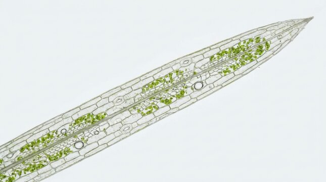 Microscopic view of grass blade showing cellular structure and stomata