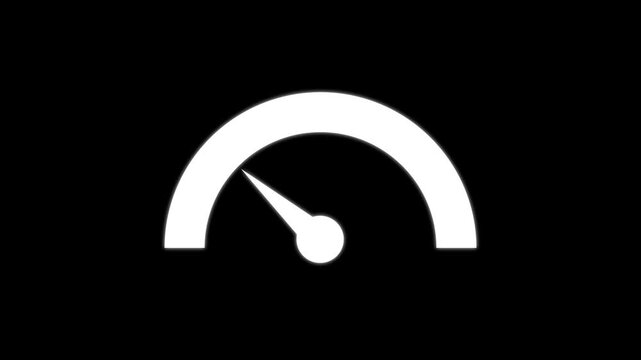 Speedometer icon animation.Gauge needle rising from green safety to red danger zone on a speedometer icon, illustrating high risk or performance