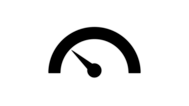 Speedometer icon animation.Gauge needle rising from green safety to red danger zone on a speedometer icon, illustrating high risk or performance