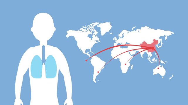 Coronavirus 2019-ncov concept, spreading from wuhan to all over the world, showing human lungs, global pandemic outbreak motion graphic.