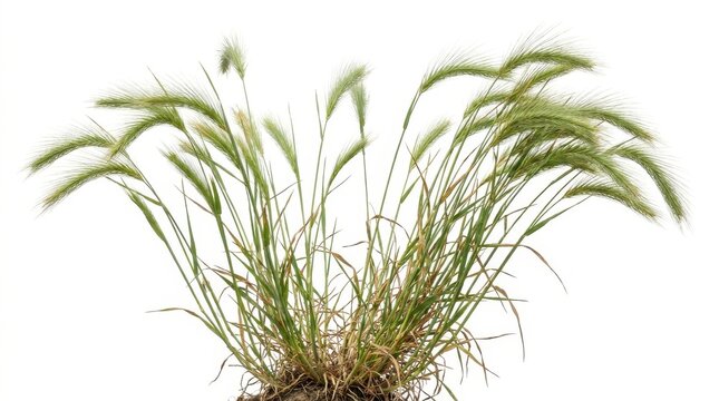 Wild ryegrass with feathery seed heads isolated on white background