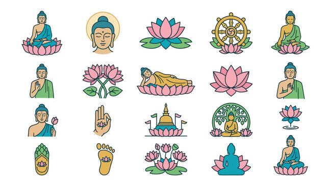 Buddha Icons and Lotus Flowers Collection