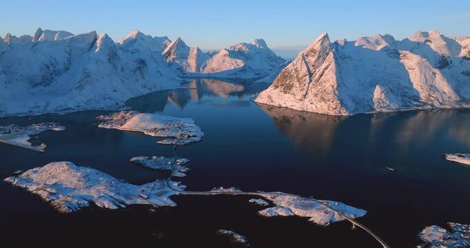 Aerial view of the city of Reine in Lofoten
