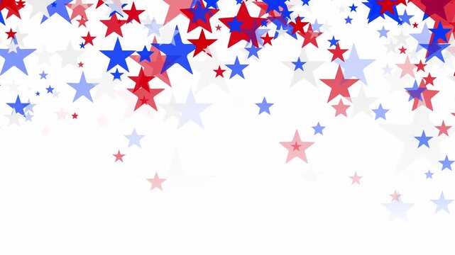 Stars like confetti in Independence Day colors red, white, and blue. American backgrounds star shape particles for USA celebrations 4th of July, Memorial Day, Veteran's Day, or patriotic US holidays