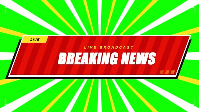 Breaking News Live Broadcast Graphic with Green Rays Background.