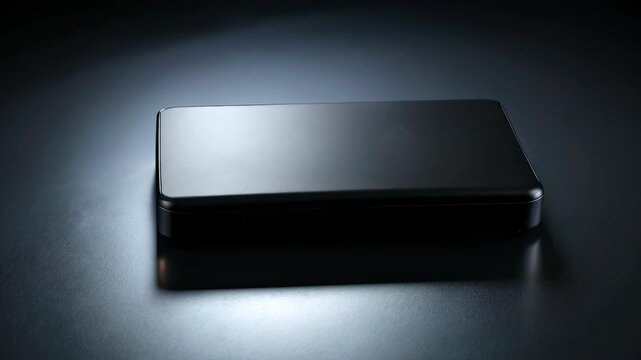Compact external storage device with sleek metallic design placed on dark surface representing portable data technology
