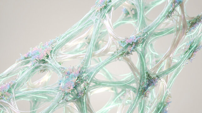 Abstract macro of sustainable futuristic material, organic interwoven bio-fibers with eco-friendly moss texture