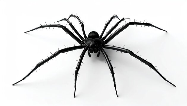 Close-up Black Spider with Long Legs on White Background.