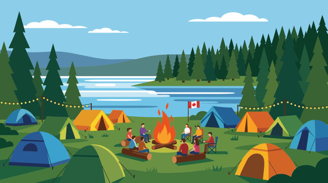 People camping in a tent village.