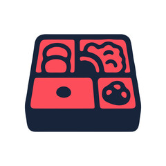 Graphic bento box illustration with simple shapes and bold colors isolated
