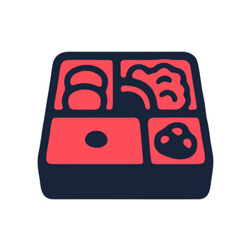 Graphic bento box illustration with simple shapes and bold colors isolated