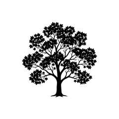 Fototapeta premium Elegant black silhouette vector icon of a deciduous tree with stylized foliage, symbolizing nature, growth, and environmental sustainability in graphic design