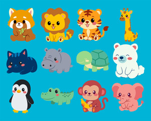 Naklejka premium 12 Animal Cute Character 