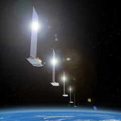Artist Depiction (3d illustration) of the a starlink satellite train in orbit. © Raymond