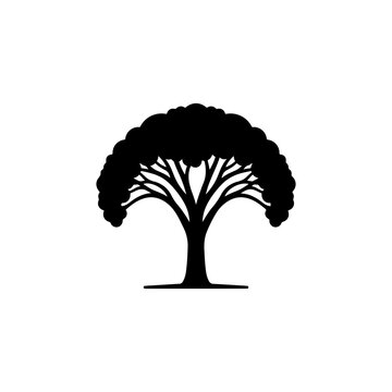 Stylized silhouette of a broadleaf tree with dense foliage, a perfect graphic for nature and environmental themes