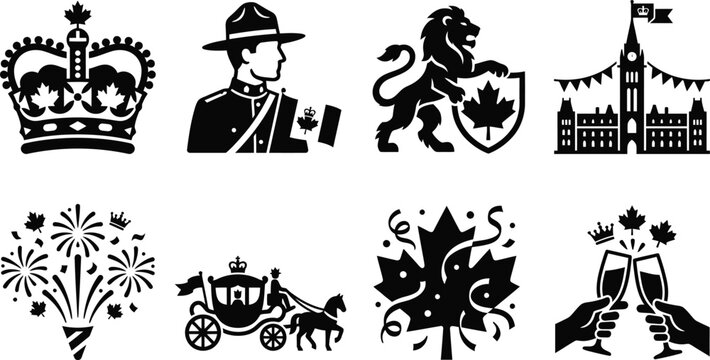 Canada day royal celebration silhouette icons