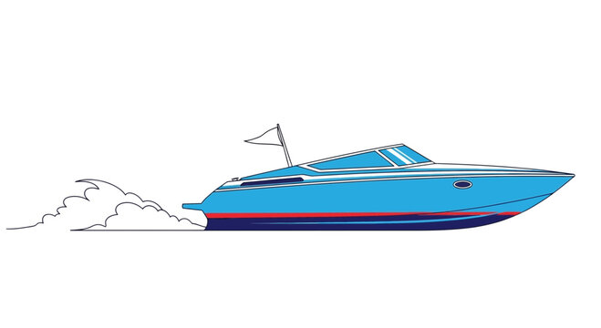 Blue Speedboat Sailing Fast on Water, Creating Waves