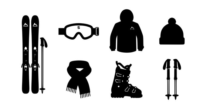 Minimal ski gear icon collection winter sports vector illustration isolated on white background