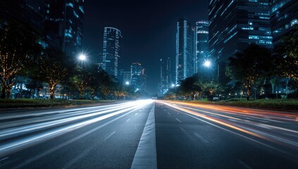 Naklejka premium City street at night, long exposure (1)