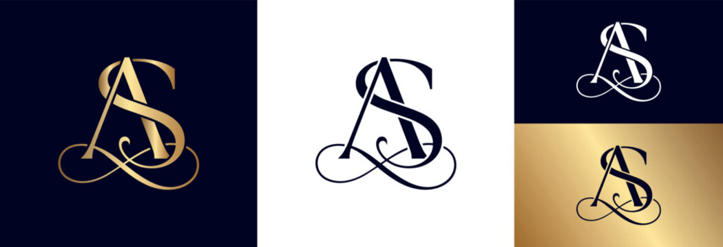 Graceful monogram of letters a and s in white luxury script style.