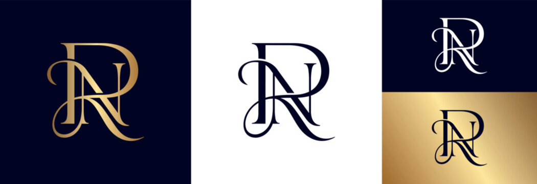 Stylish monogram dn logo in gold and white on dark background.