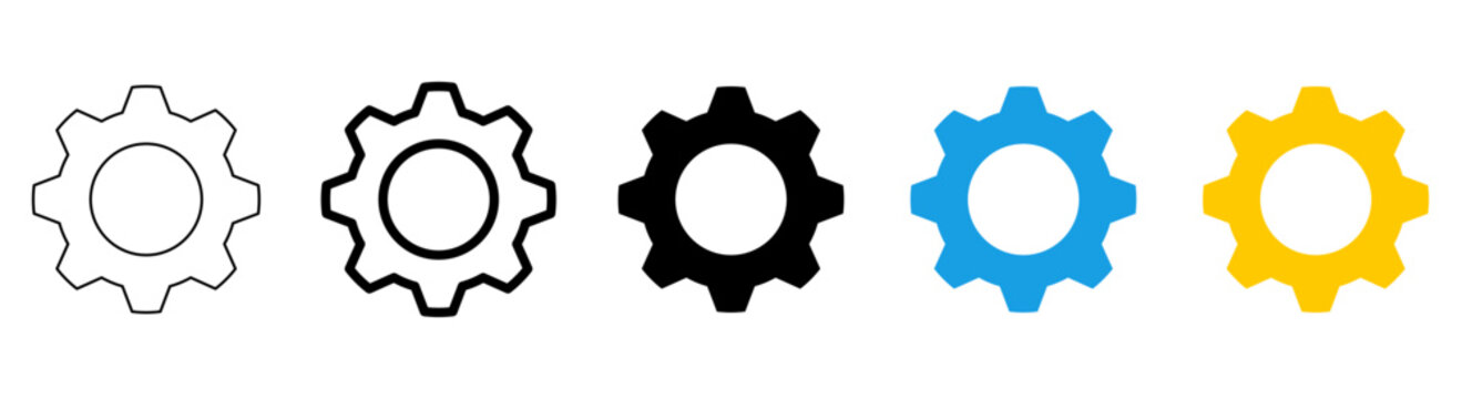 Collection of gear or cog icon used for settings and control panels in app design.