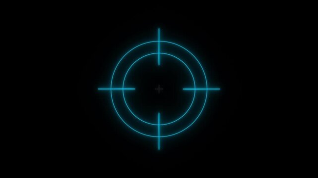 Neon blue target symbol with crosshair on black background for and technology applications crosshair symbol