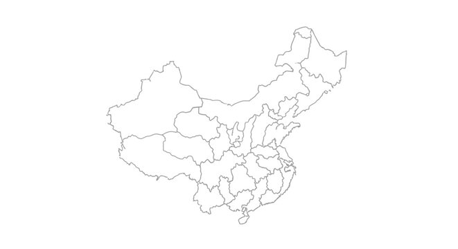 Abstract 3D vector world map with isolated country outlines including Japan and North Korea in simple cartography style