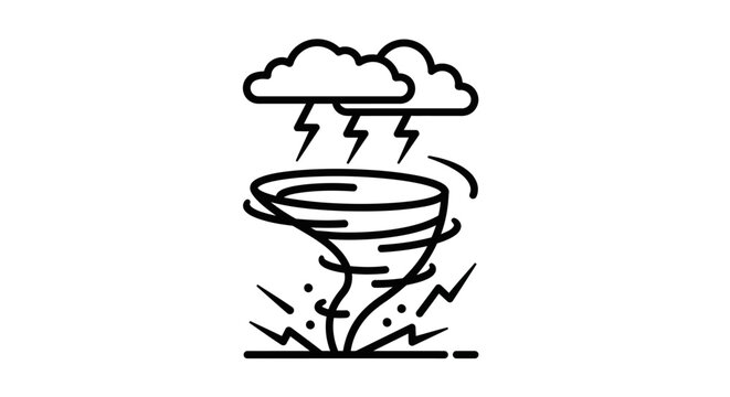 Tornado storm weather illustration with lightning.