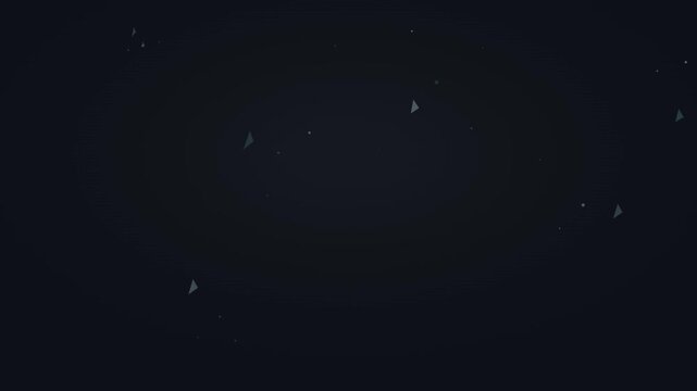 Minimalist abstract dark background with floating grey geometric triangles and particles in a digital space