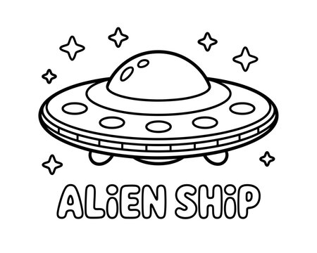  spaceship, alien ship, line art, illustration, black and white, stars, space, extraterrestrial, sci-fi, futuristic, nobody