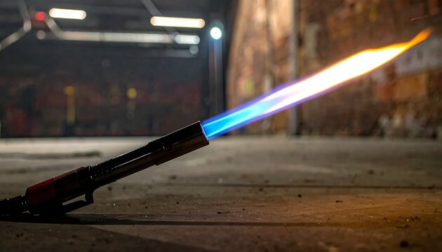 Close-up of blowtorch with flame.