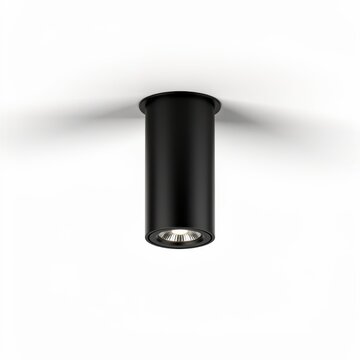 Modern black cylindrical recessed led downlight isolated on a clean white background with downlight