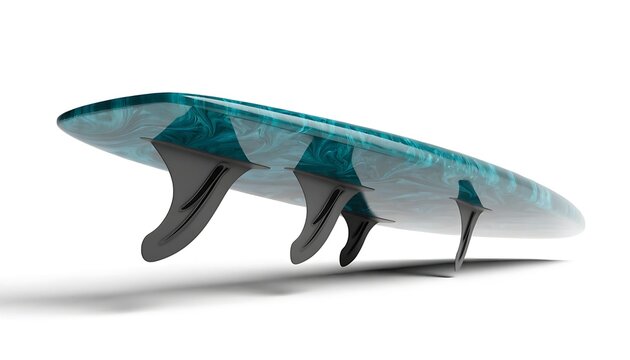 Surfboard with three fins on a white background