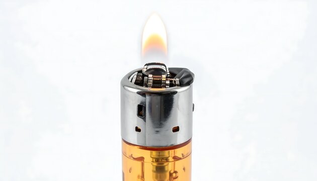 Lighter with flame isolated on white.