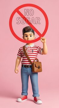 Boy holding no sugar sign board.