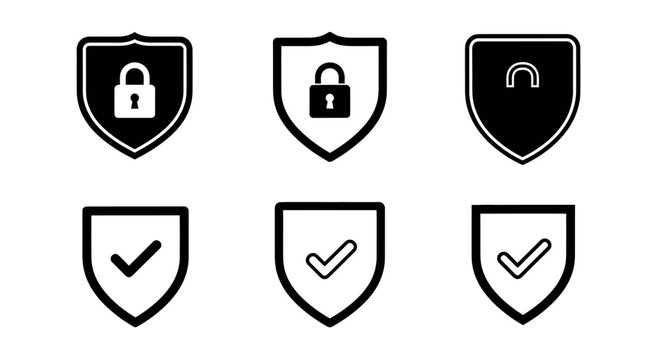 Set of shield icons representing security, authentication, and protection for UI design.