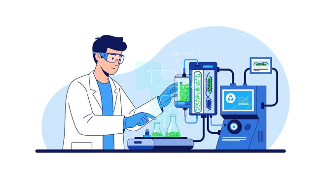 Scientist working with DNA sequencer in modern laboratory, biotechnology research