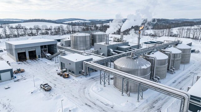 Organic waste to energy anaerobic digester, advanced technology, industrial setting, winter operation, innovative sustainability 