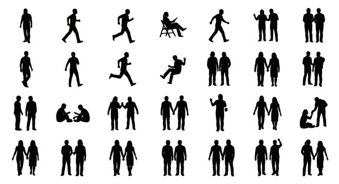 Human Silhouettes in Action: An artistic montage presents diverse silhouettes of individuals in various activities and interactions, symbolizing human behavior and engagement.