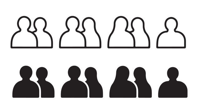 Couple icons and single person icons in outline and solid styles for relationships.