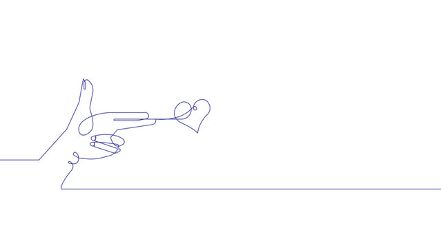 Continuous line hand pointing to heart illustration vector, love signal emotional connection and human affection concept