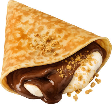 Thin S'mores Crepes filled with Marshmallows and Chocolate Sauce Illustration