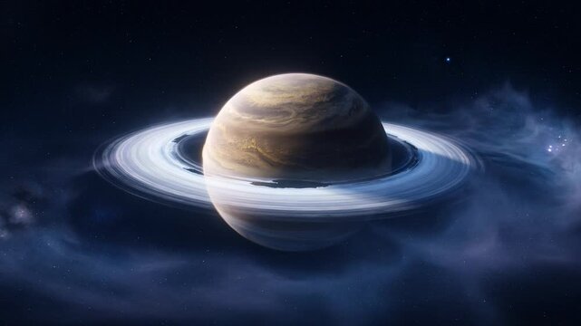 Saturn's Majestic Beauty: A breathtaking view of Saturn, a celestial sphere adorned with iconic rings, suspended within the depths of the universe. This image reveals the planet's breathtaking beauty.